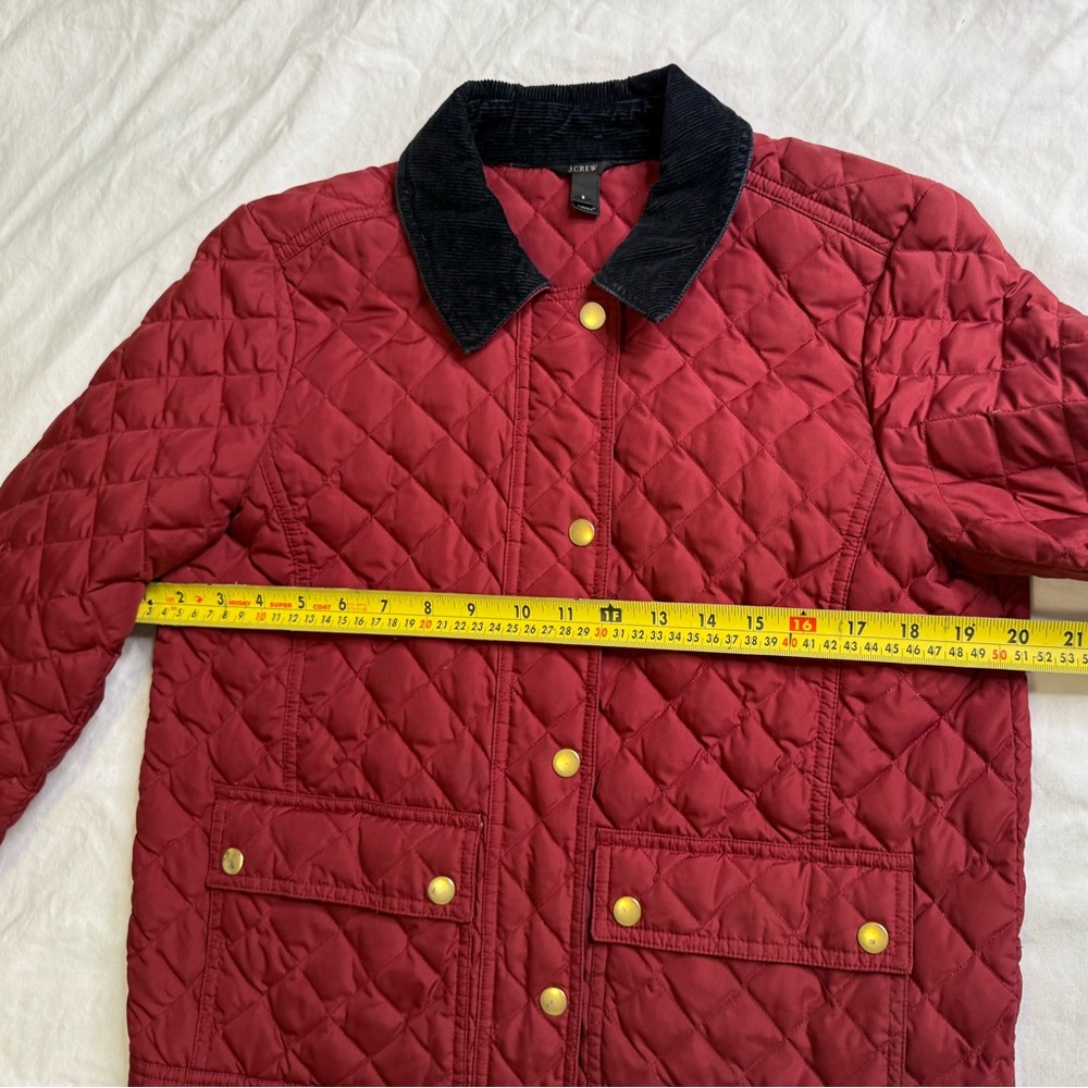 J.Crew Quilted Down Barn Jacket Corduroy Collar Wine Red Field Coat Woman’s S - Picture 12 of 12